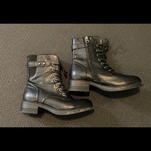 Black leather combat boots